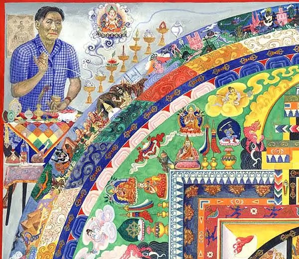 Дандарон, запечатлённый в левом верхнем углу мандалы
                        Шри Ваджрабхайравы