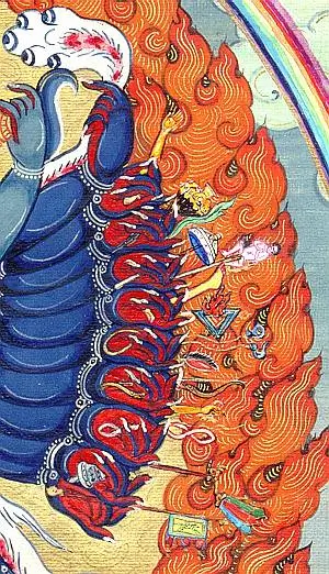 Атрибуты в левых руках Шри Ваджрабхайравы